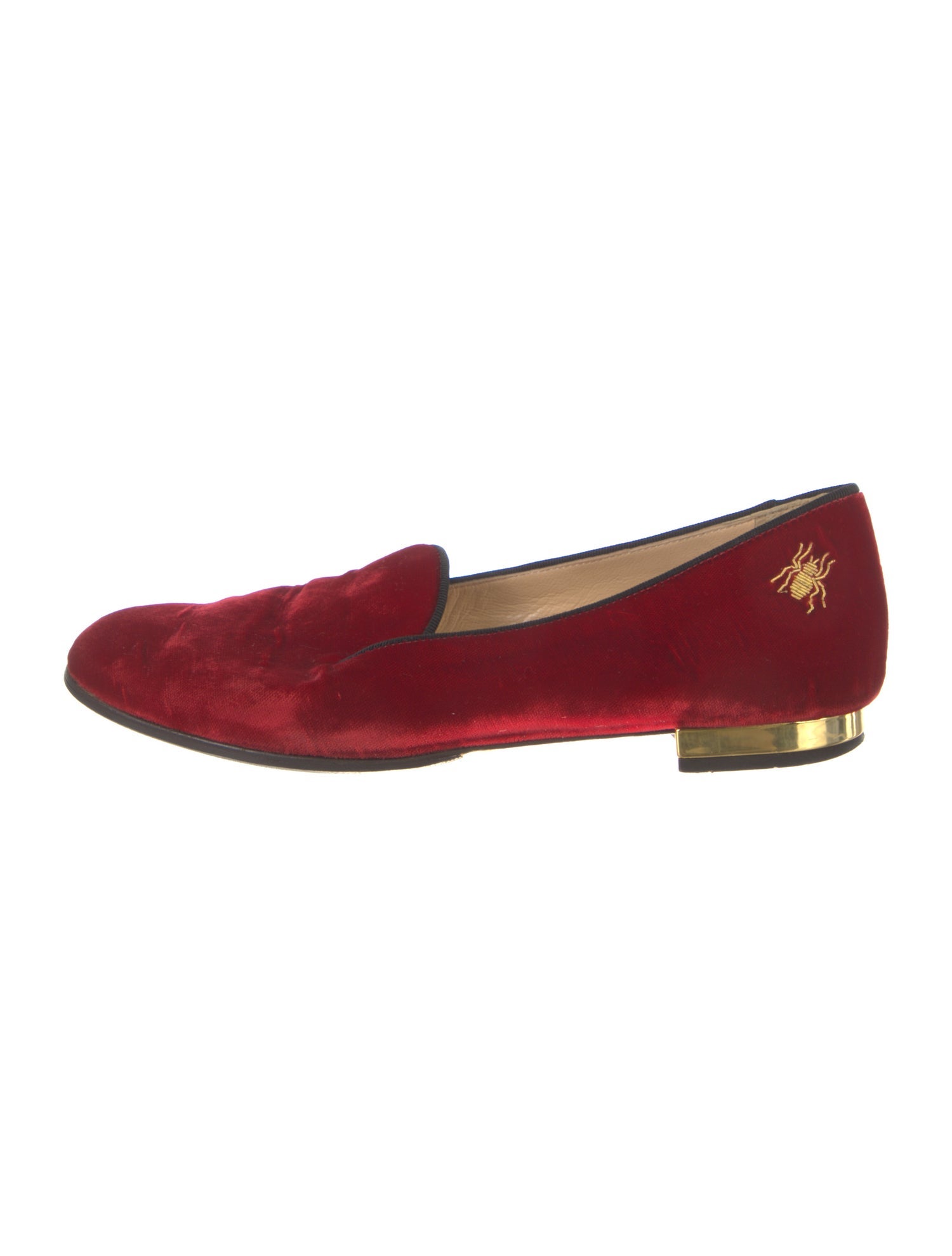 Charlotte Olympia Velvet Embroidered Accent Loafers