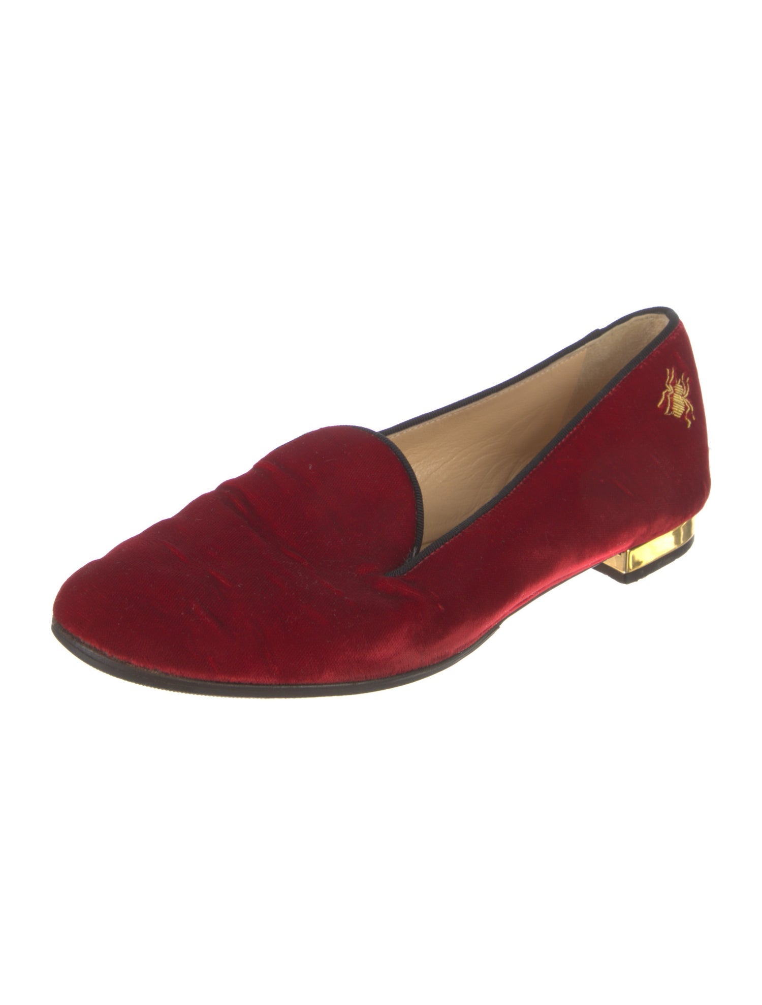 Charlotte Olympia Velvet Embroidered Accent Loafers