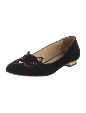 Charlotte Olympia Velvet Embroidered Accent Loafers