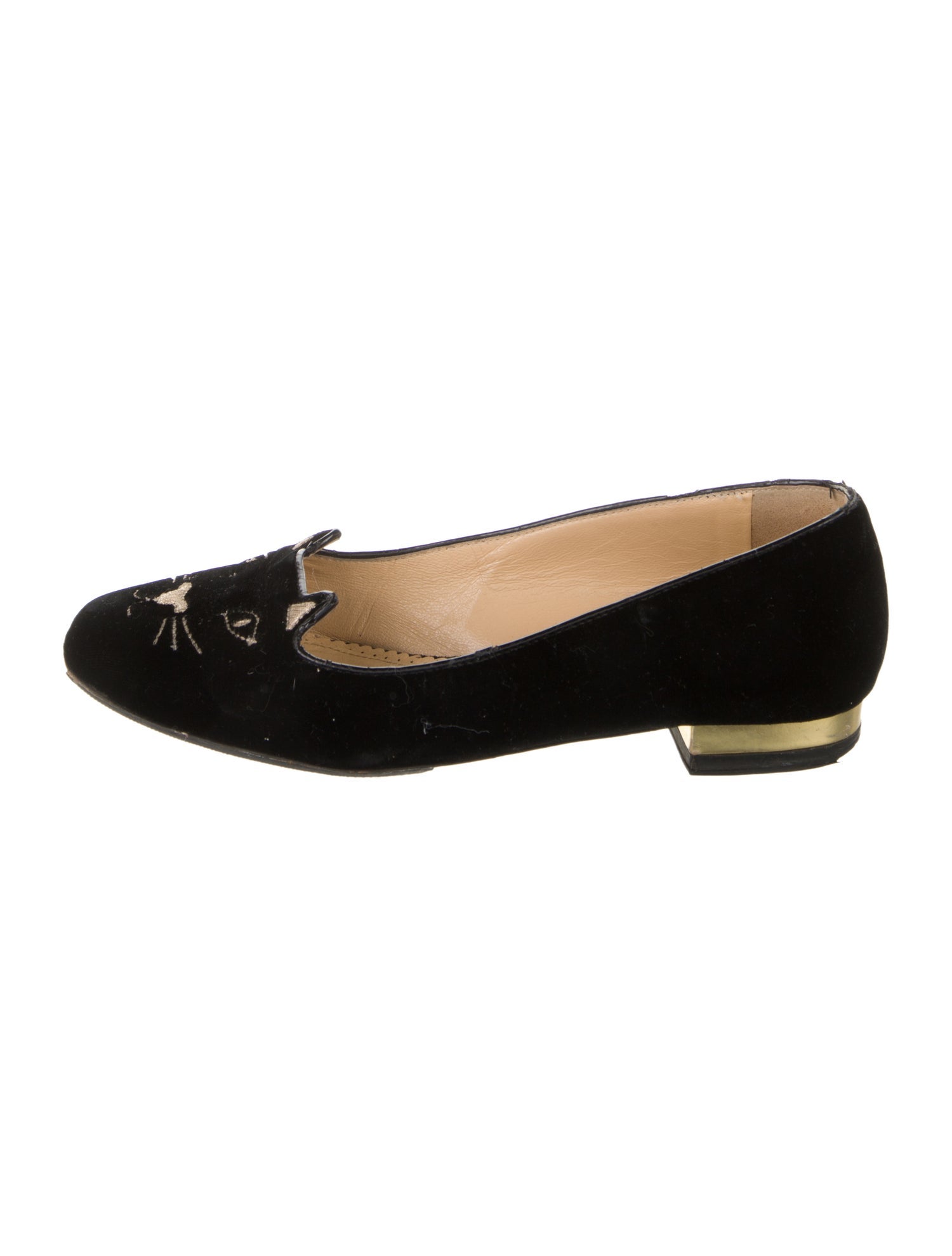 Charlotte Olympia Velvet Embroidered Accent Loafers