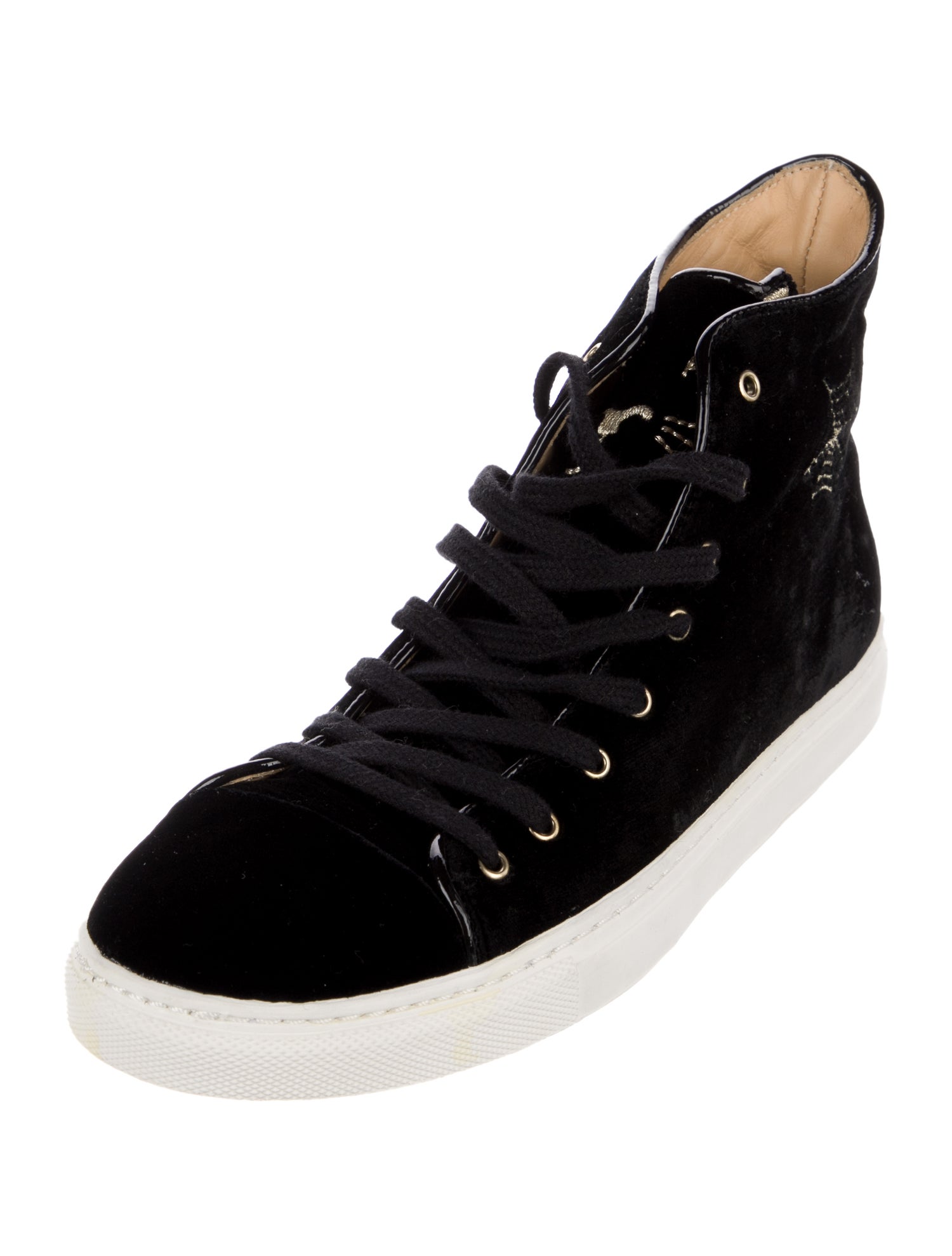 Charlotte Olympia Velvet Embroidered Accent Sneakers