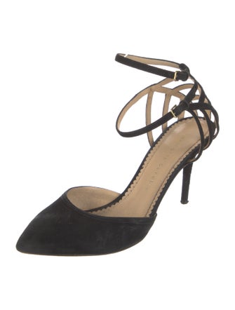 Charlotte Olympia Suede Cutout Accent D'Orsay Pumps