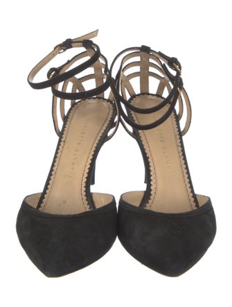 Charlotte Olympia Suede Cutout Accent D'Orsay Pumps