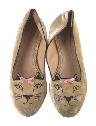 Charlotte Olympia Velvet Graphic Print Loafers