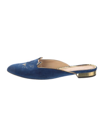 Charlotte Olympia Velvet Embroidered Accent Mules