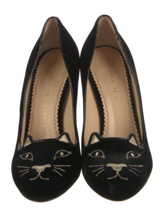 Charlotte Olympia Velvet Embroidered Accent Pumps