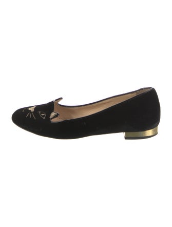 Charlotte Olympia Velvet Embroidered Accent Loafers