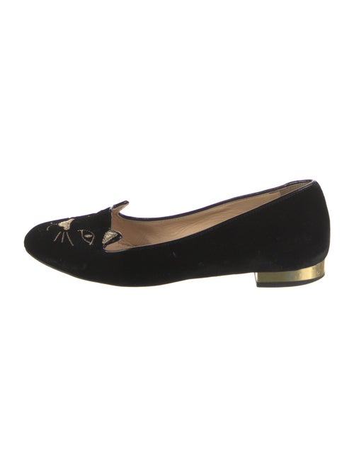 Charlotte Olympia Velvet Embroidered Accent Loafers
