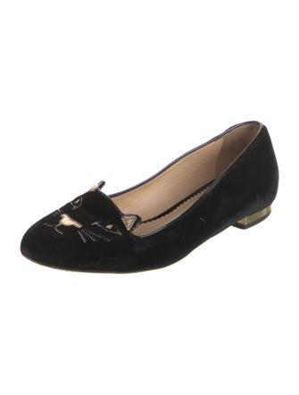 Charlotte Olympia Velvet Embroidered Accent Loafers