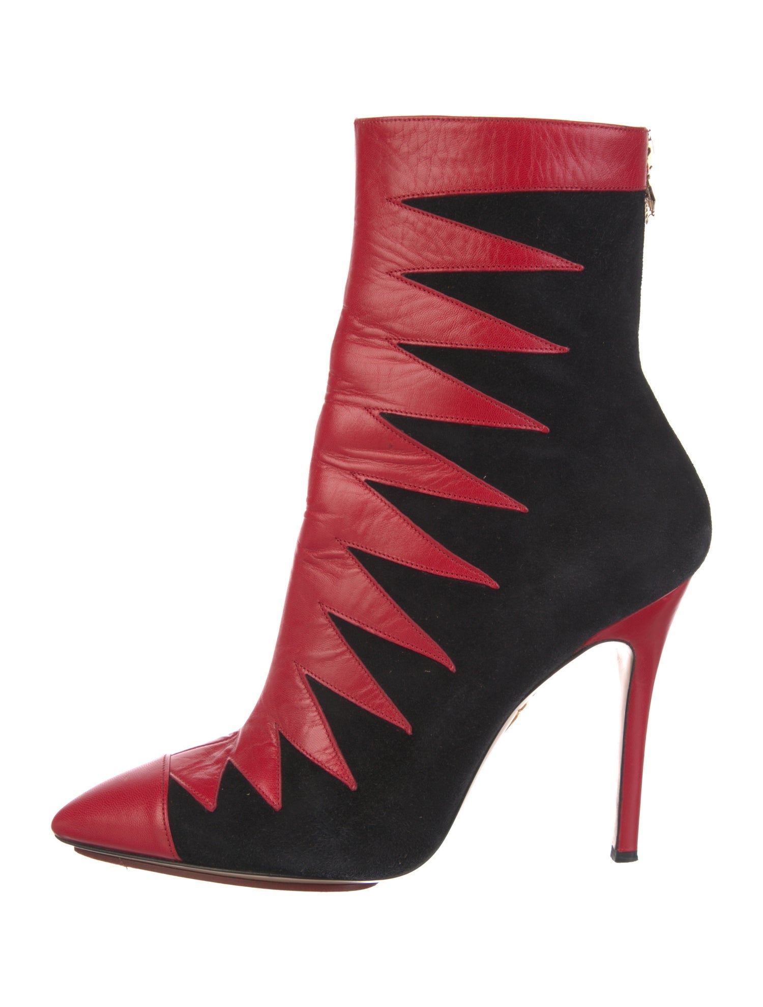 Charlotte Olympia Suede Colorblock Pattern Sock Boots