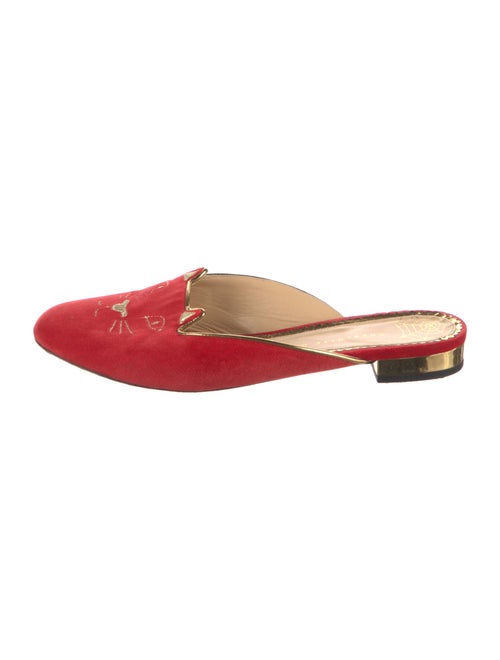 Charlotte Olympia Suede Embroidered Accent Mules