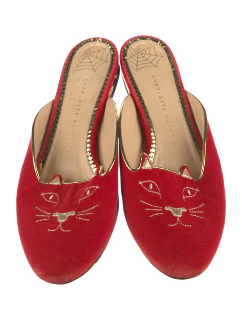 Charlotte Olympia Suede Embroidered Accent Mules