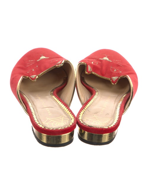 Charlotte Olympia Suede Embroidered Accent Mules