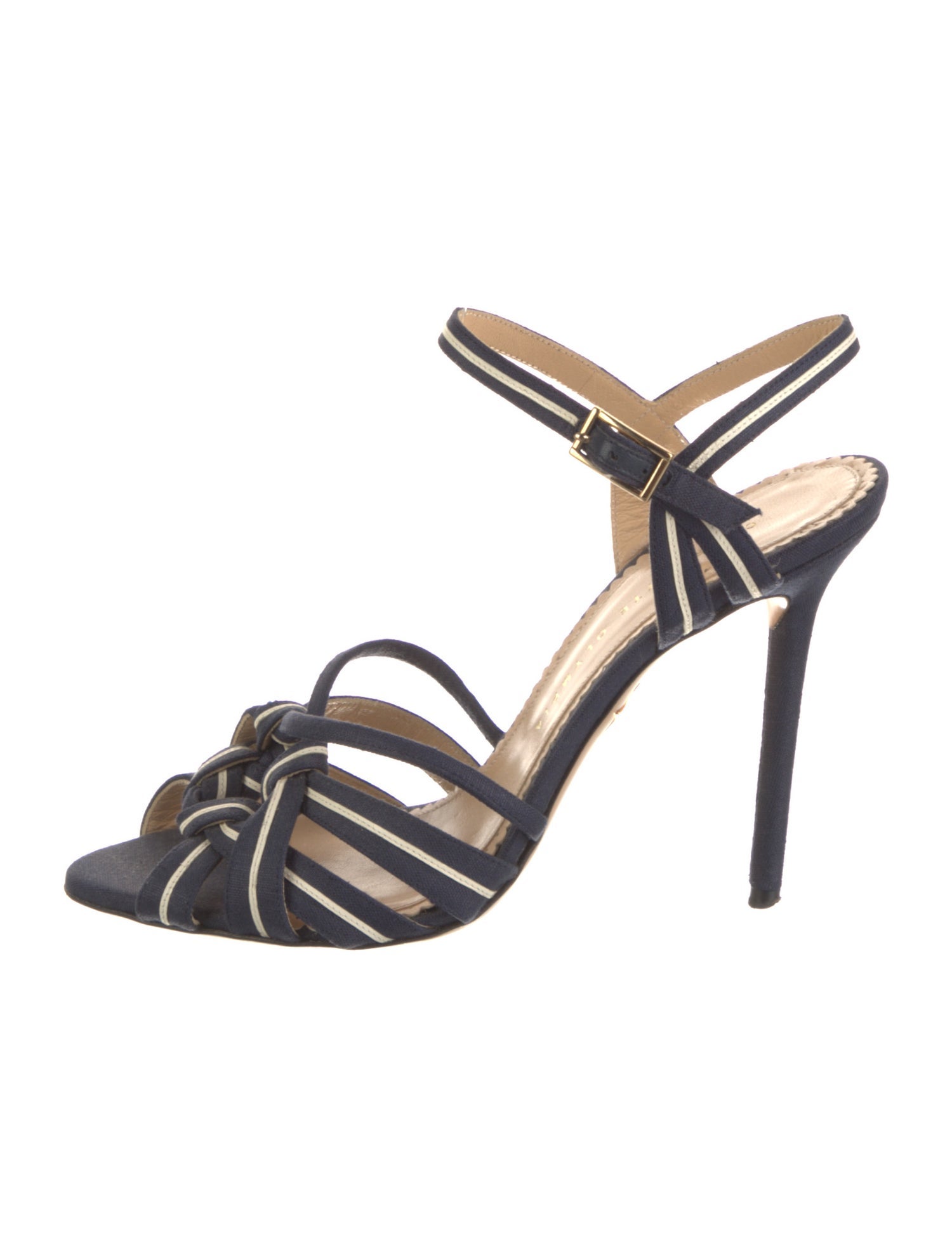 Charlotte Olympia Denim Leather Trim Embellishment Slingback Sandals