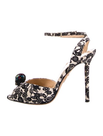 Charlotte Olympia Satin Floral Print Slingback Pumps