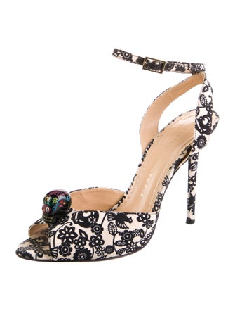 Charlotte Olympia Satin Floral Print Slingback Pumps