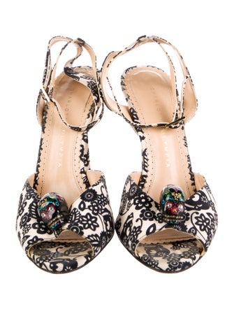 Charlotte Olympia Satin Floral Print Slingback Pumps