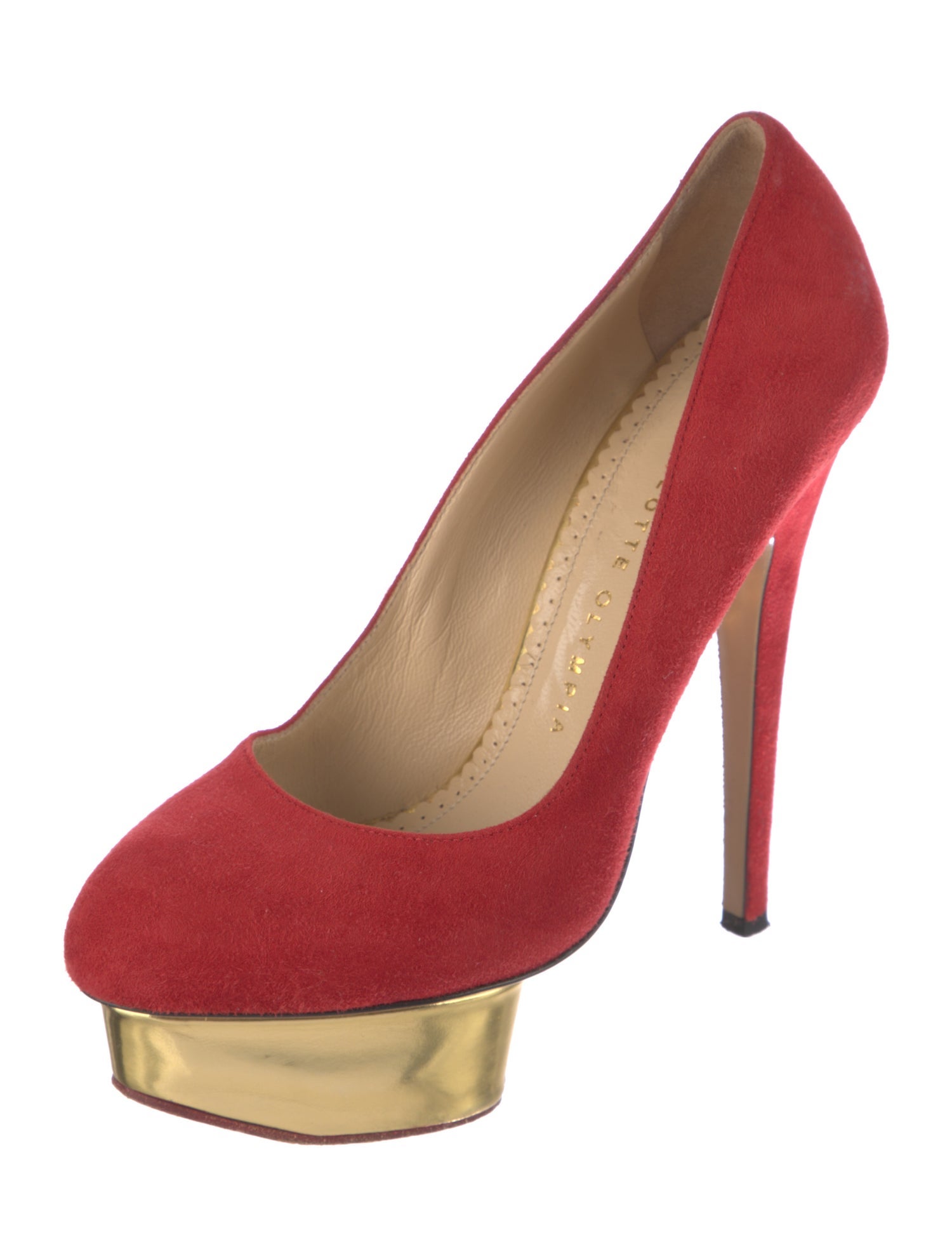 Charlotte Olympia Suede Colorblock Pattern Pumps
