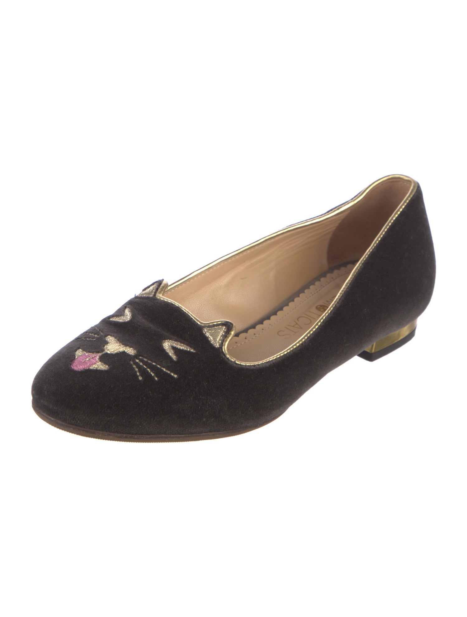 Charlotte Olympia Velvet Embroidered Accent Loafers