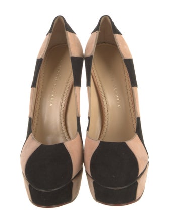 Charlotte Olympia Suede Colorblock Pattern Pumps