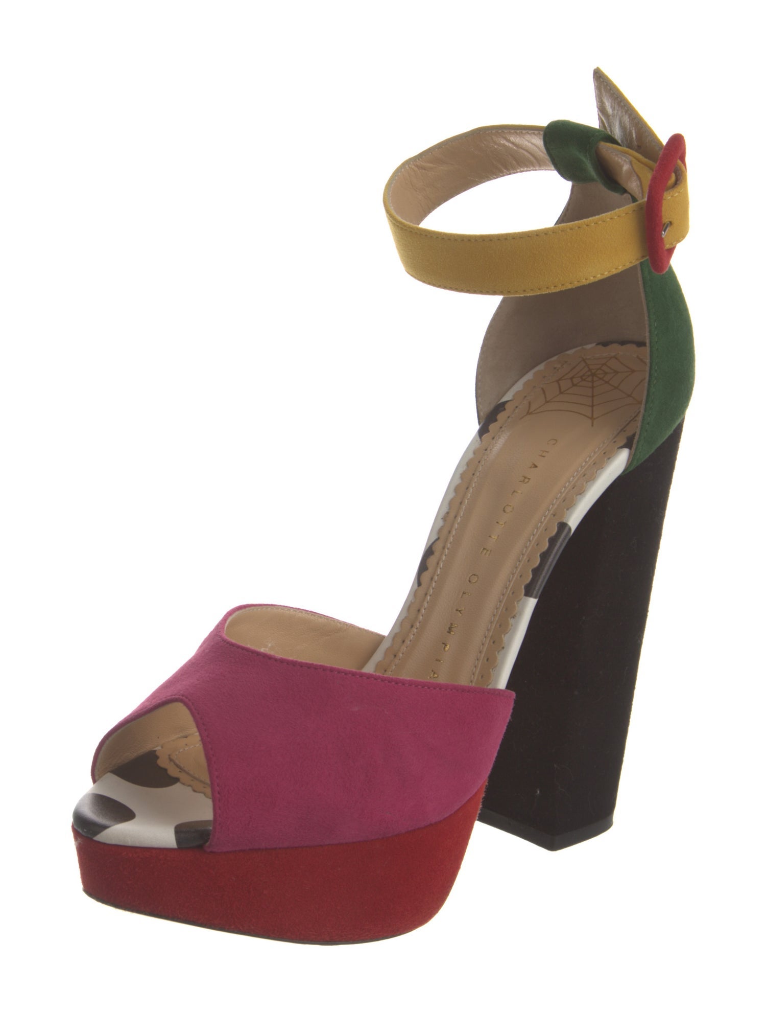 Charlotte Olympia Suede Colorblock Pattern D'Orsay Pumps