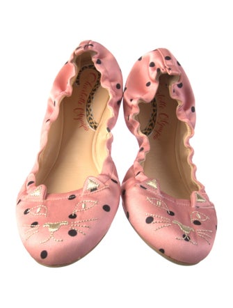 Charlotte Olympia Satin Embroidered Accent Ballet Flats
