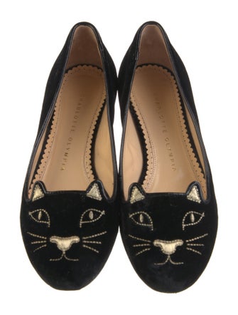 Charlotte Olympia Velvet Embroidered Accent Loafers