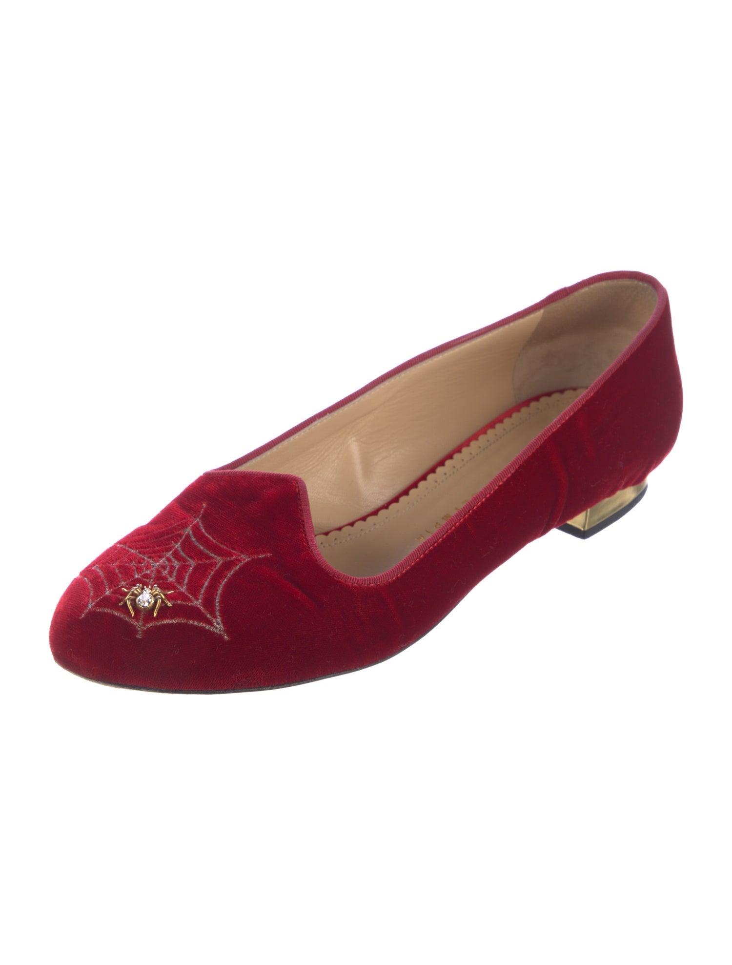 Charlotte Olympia Velvet Embroidered Accent Flats