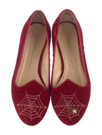 Charlotte Olympia Velvet Embroidered Accent Flats