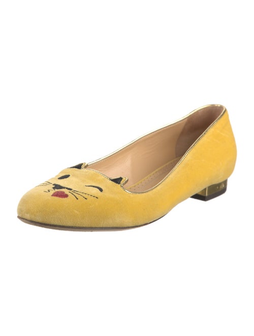 Charlotte Olympia Velvet Embroidered Accent Ballet Flats