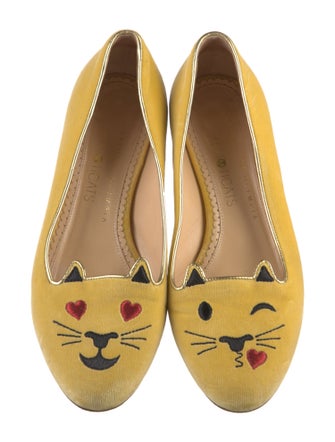 Charlotte Olympia Velvet Embroidered Accent Ballet Flats