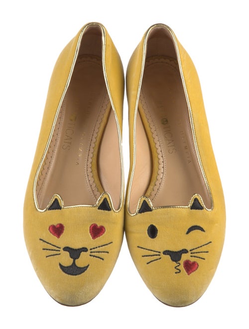 Charlotte Olympia Velvet Embroidered Accent Ballet Flats