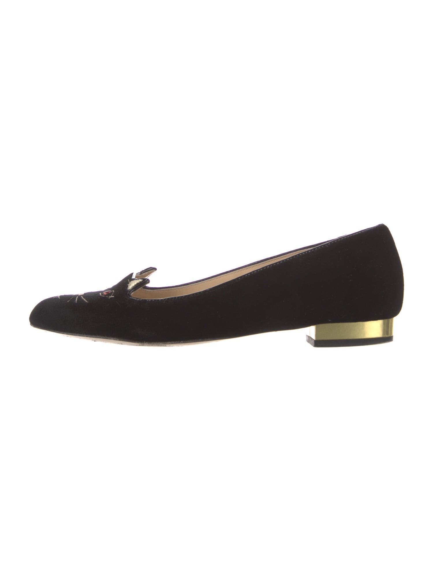Charlotte Olympia Velvet Embroidered Accent Loafers