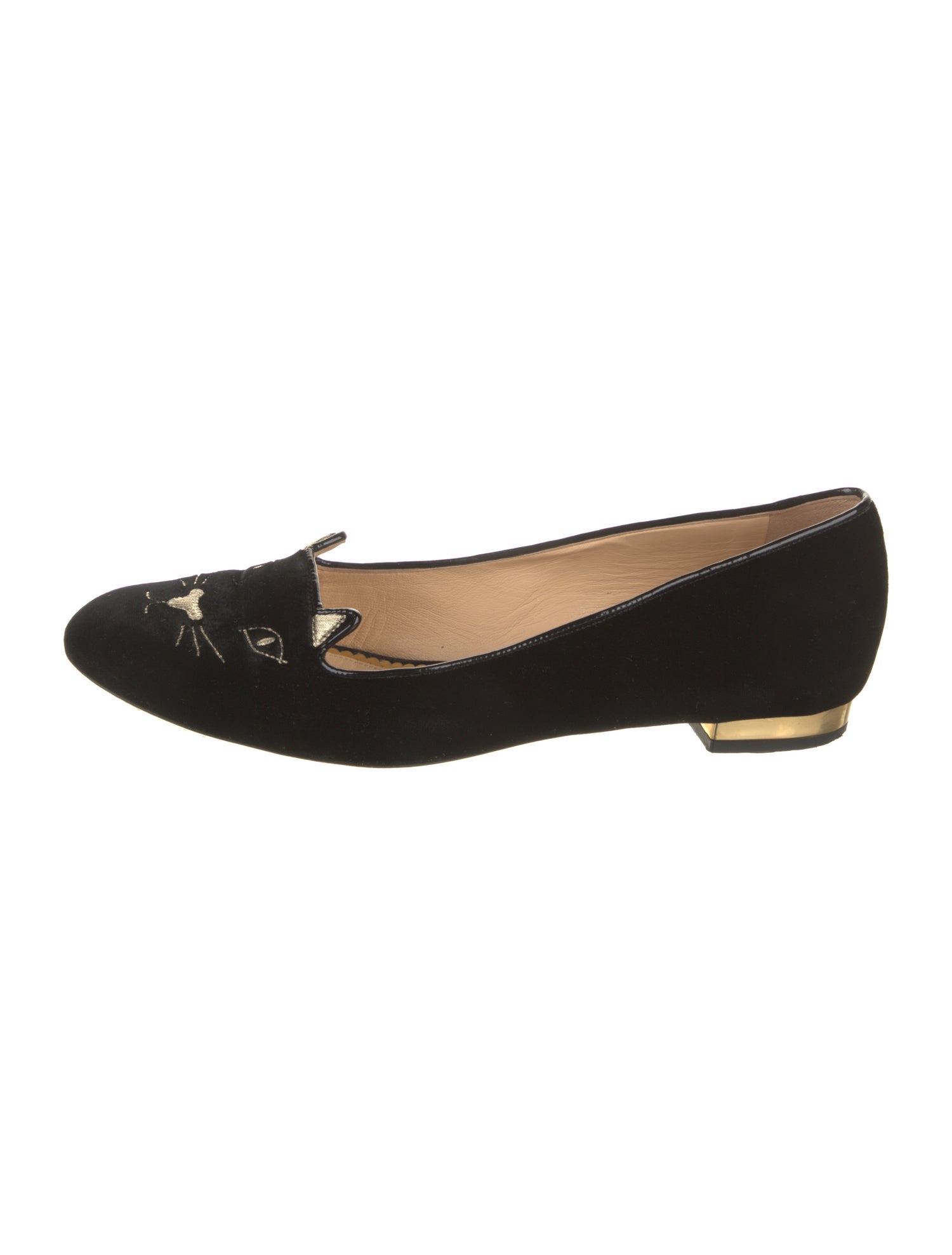 Charlotte Olympia Velvet Embroidered Accent Loafers