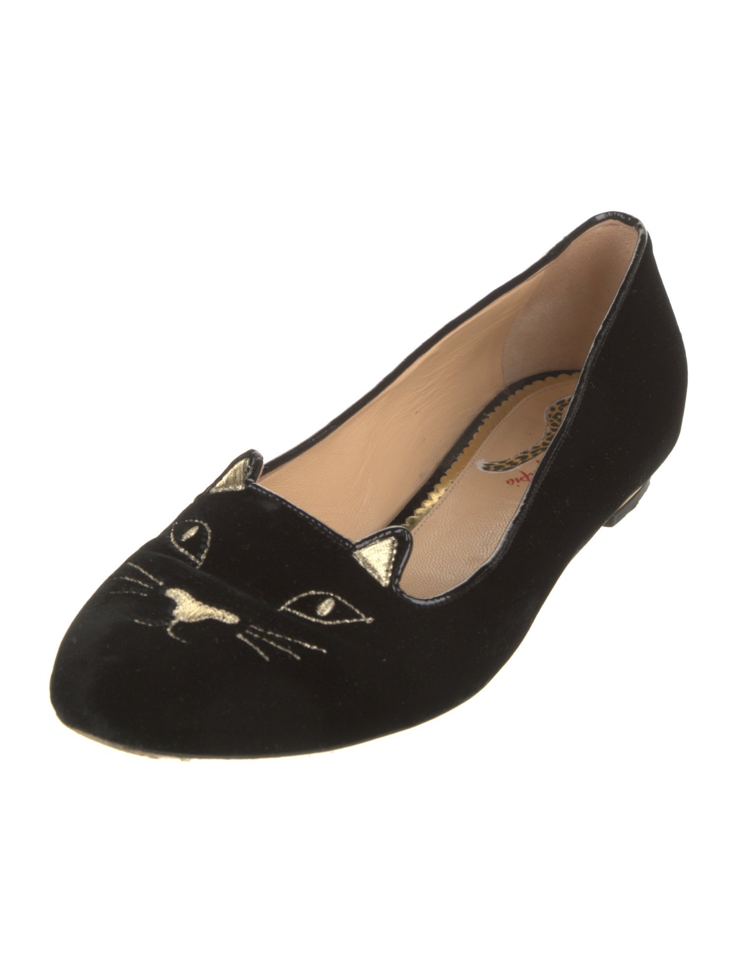 Charlotte Olympia Velvet Embroidered Accent Loafers