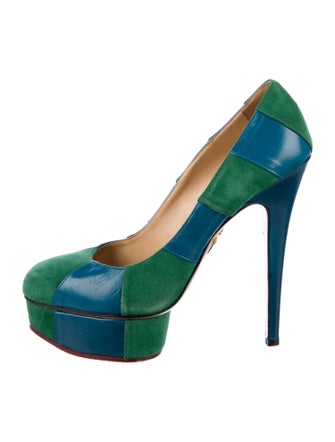 Charlotte Olympia Suede Colorblock Pattern Pumps