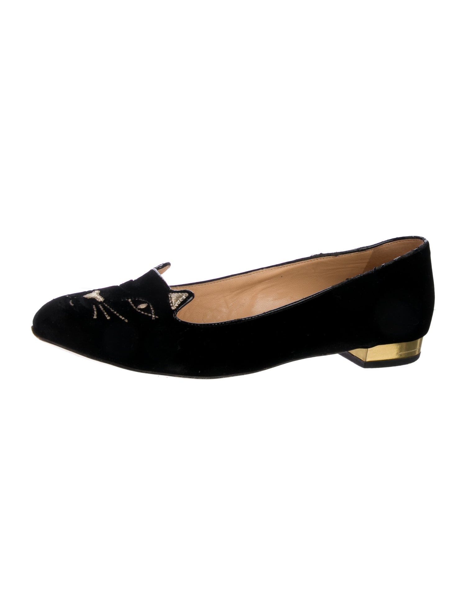 Charlotte Olympia Velvet Embroidered Accent Loafers