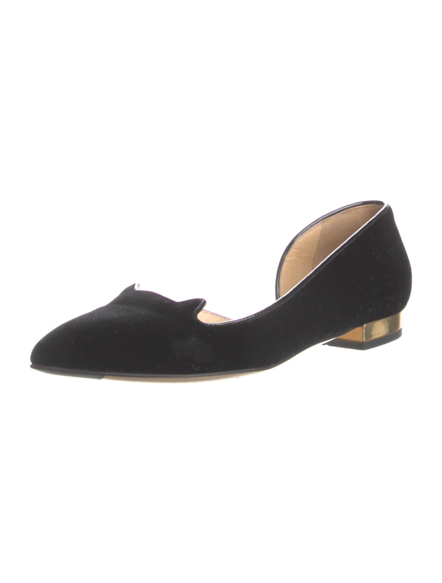 Charlotte Olympia Velvet Embroidered Accent D'Orsay Flats