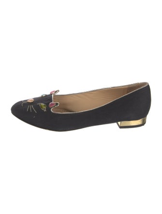 Charlotte Olympia Canvas Crystal Embellishments Loafers