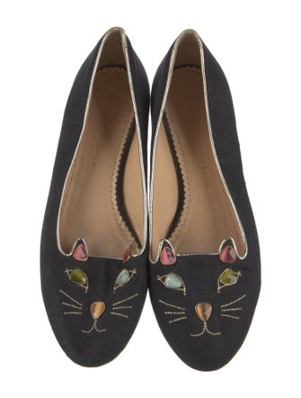 Charlotte Olympia Canvas Crystal Embellishments Loafers