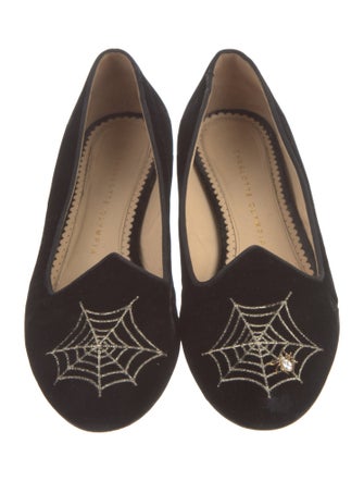 Charlotte Olympia Velvet Crystal Embellishments Loafers