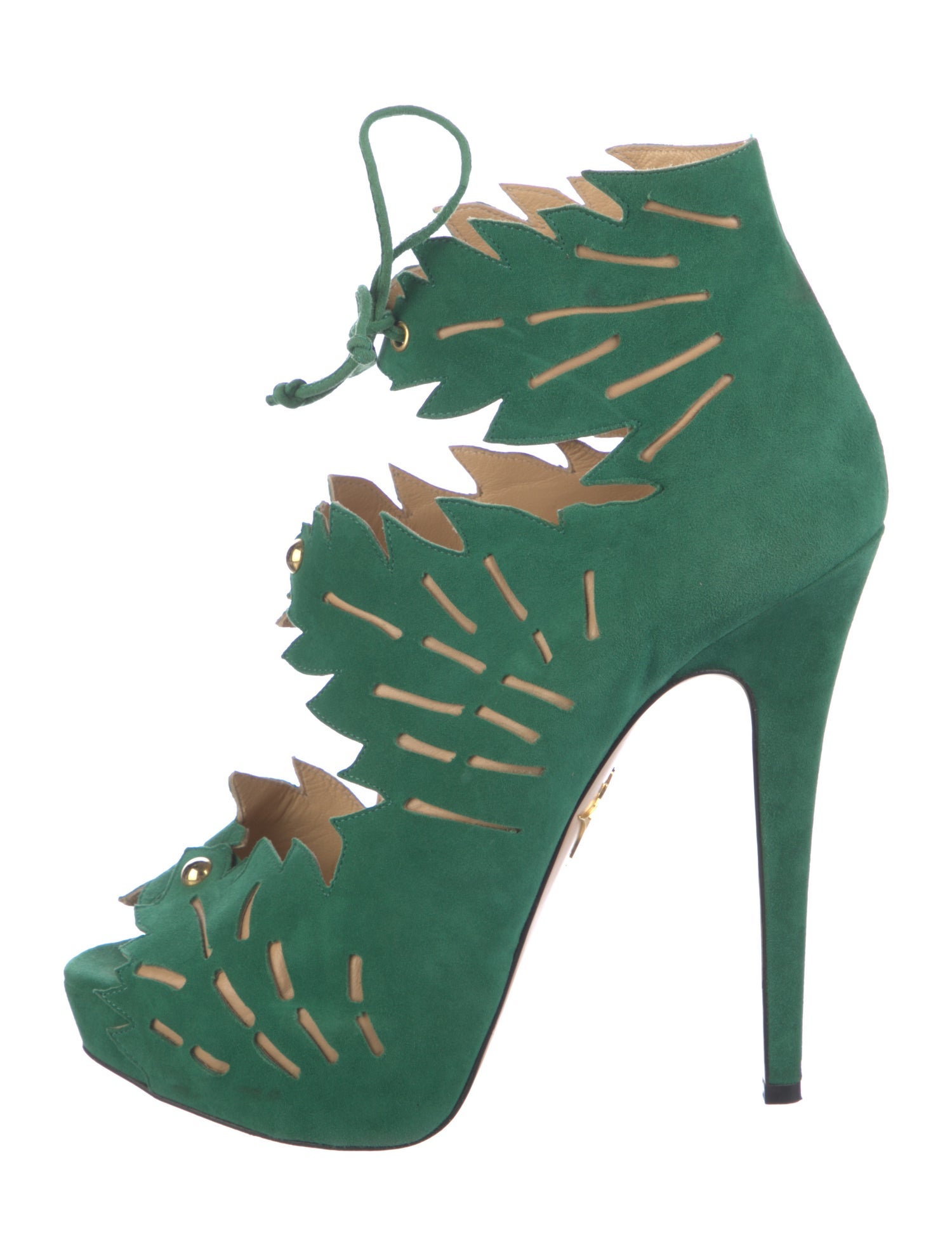 Charlotte Olympia Suede Lasercut Accents Lace-Up Boots