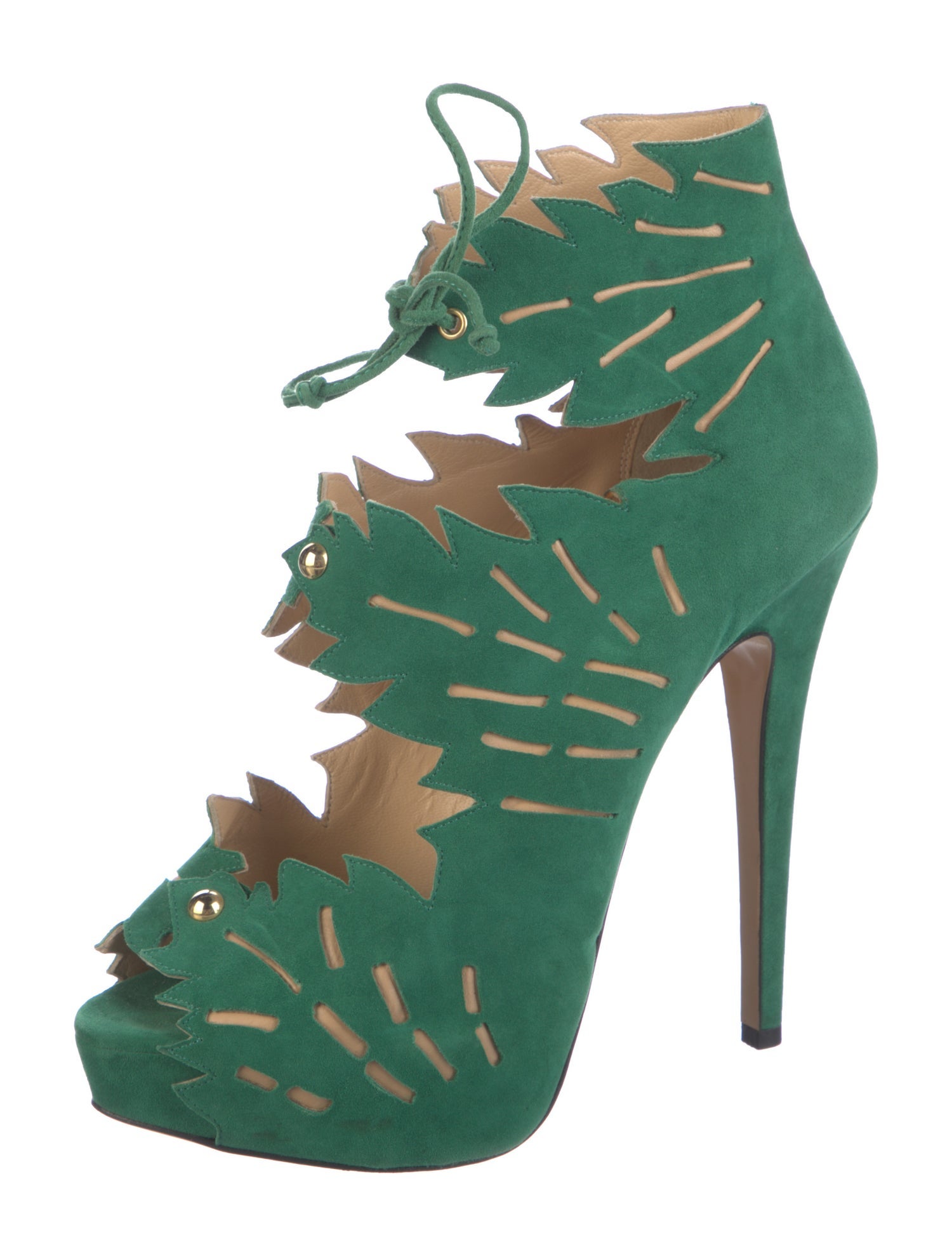 Charlotte Olympia Suede Lasercut Accents Lace-Up Boots