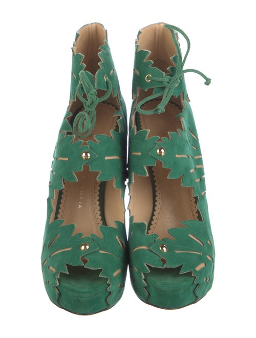 Charlotte Olympia Suede Lasercut Accents Lace-Up Boots