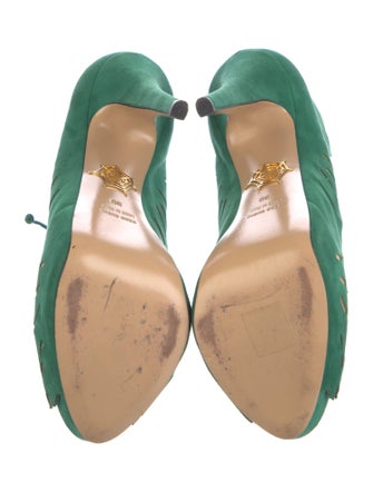 Charlotte Olympia Suede Lasercut Accents Lace-Up Boots