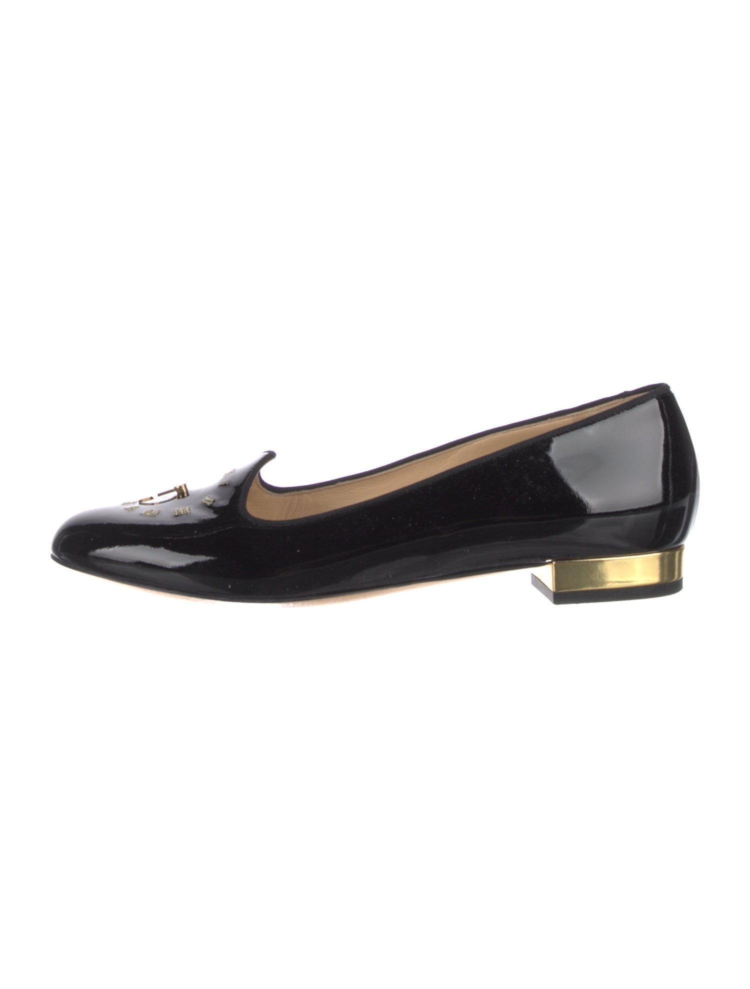 Charlotte Olympia Patent Leather Embroidered Accent Loafers