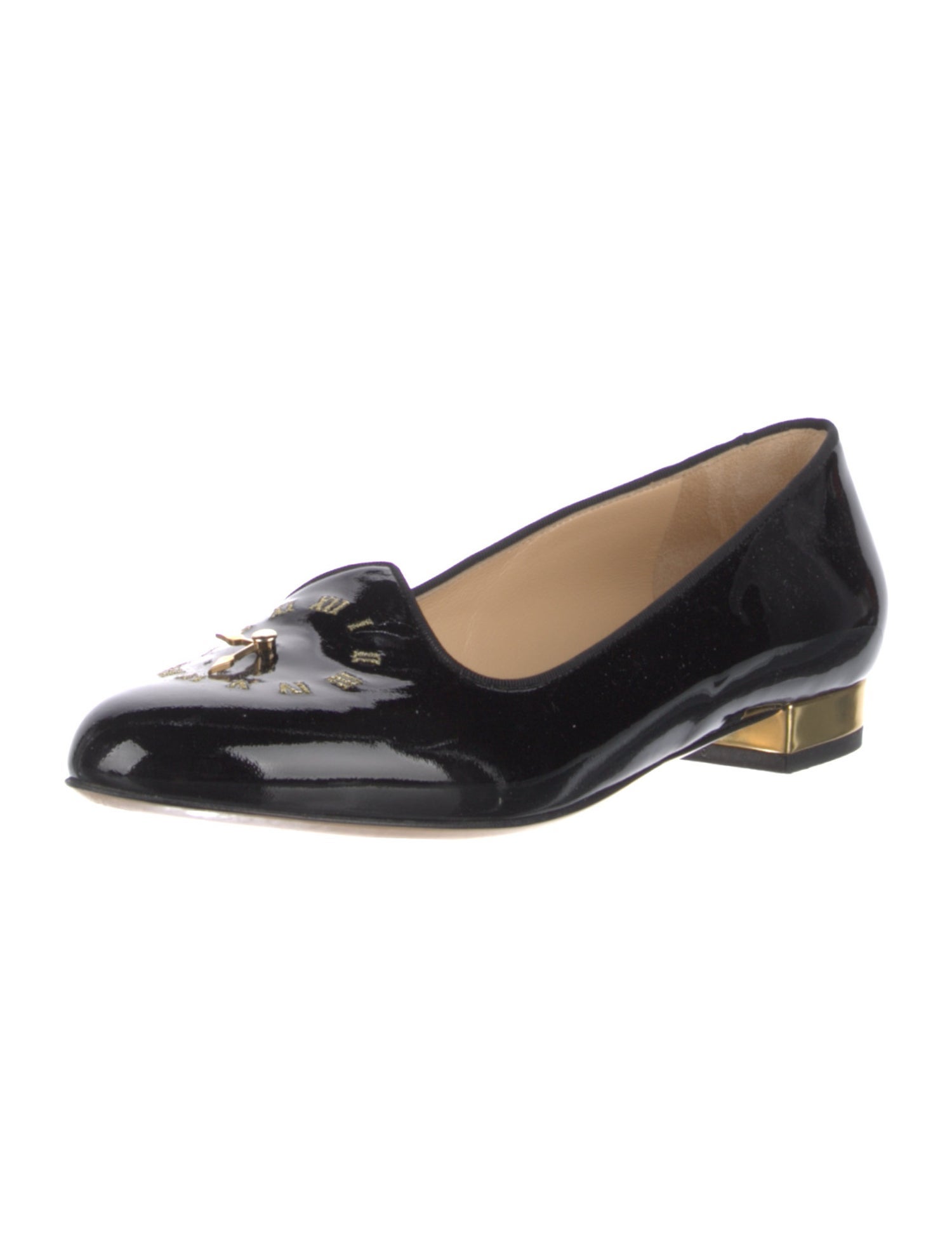 Charlotte Olympia Patent Leather Embroidered Accent Loafers