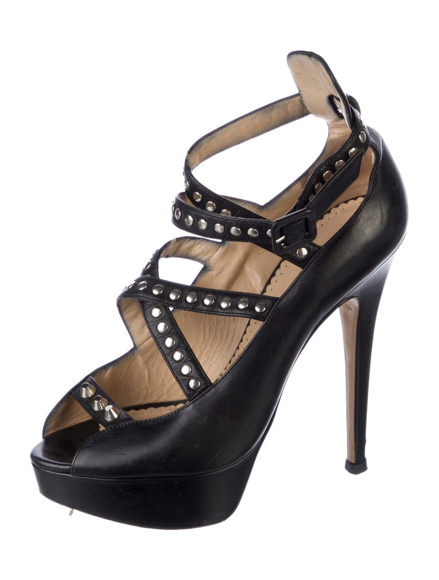 Charlotte Olympia Leather Studded Accents Sandals