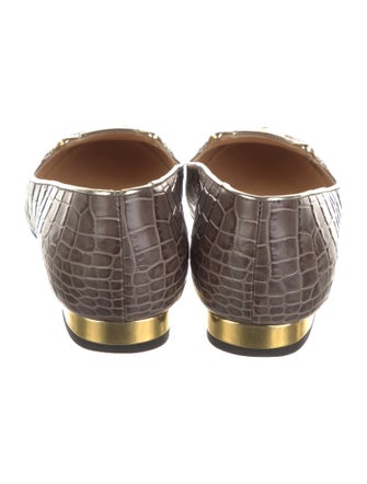 Charlotte Olympia Embossed Leather Embroidered Accent Ballet Flats