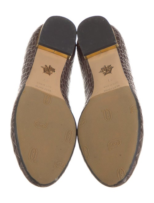 Charlotte Olympia Embossed Leather Embroidered Accent Ballet Flats